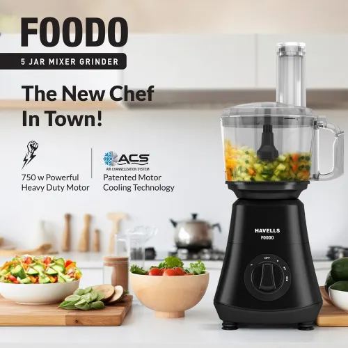 Havells Foodo 750 W Food Processor with 5 Jar, Razor sharp blades for multipurpose use, (Black) 2 Havells Foodo 750 W Food Processor with 5 Jar, Razor sharp blades for multipurpose use, (Black)