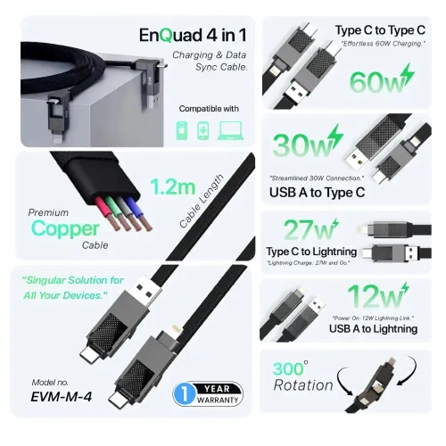 Evm Enquad 4In1 Charging Cable 60W 2 Evm Enquad 4In1 Charging Cable 60W