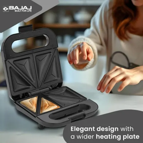 BAJAJ Sandwich Maker 800 W with Non-stick coated plates, Heat resistant Bakelite body (Black)