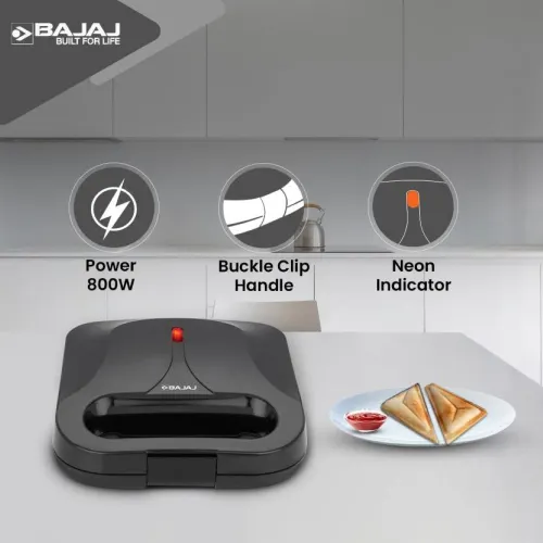 BAJAJ Sandwich Maker 800 W with Non-stick coated plates, Heat resistant Bakelite body (Black) 5 BAJAJ Sandwich Maker 800 W with Non-stick coated plates, Heat resistant Bakelite body (Black)