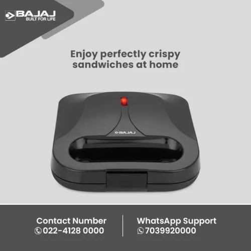 BAJAJ Sandwich Maker 800 W with Non-stick coated plates, Heat resistant Bakelite body (Black) 6 BAJAJ Sandwich Maker 800 W with Non-stick coated plates, Heat resistant Bakelite body (Black)