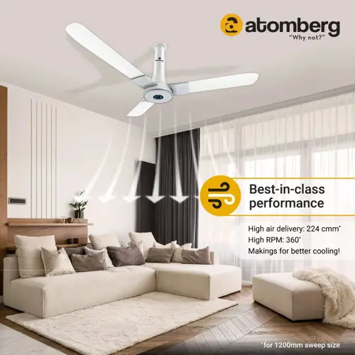 Atomberg Studio Plus 1200 mm BLDC Ceiling Fan with Remote Control & LED Indicators | Marble White 3 Atomberg Studio Plus 1200 mm BLDC Ceiling Fan with Remote Control & LED Indicators | Marble White