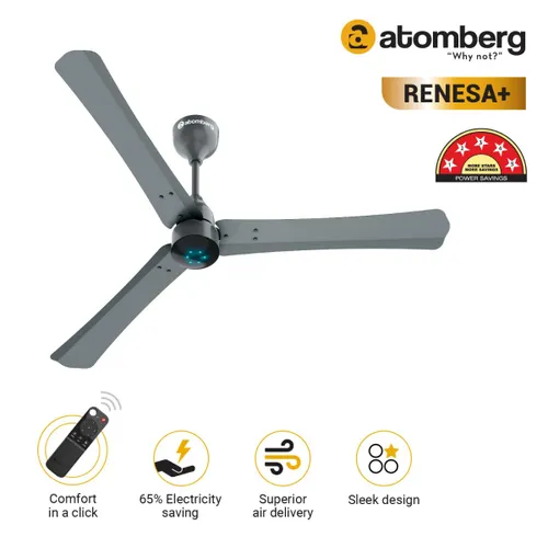 Atomberg Renesa Plus 1200 mm BLDC Ceiling Fan with Remote Control & LED Indicators | Sand Grey