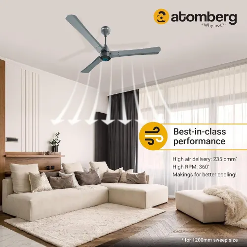 Atomberg Renesa Plus 1200 mm BLDC Ceiling Fan with Remote Control & LED Indicators | Sand Grey