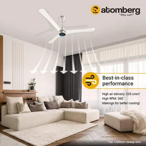 Atomberg Renesa Plus 1200 mm BLDC Ceiling Fan with Remote Control & LED Indicators | Pearl White