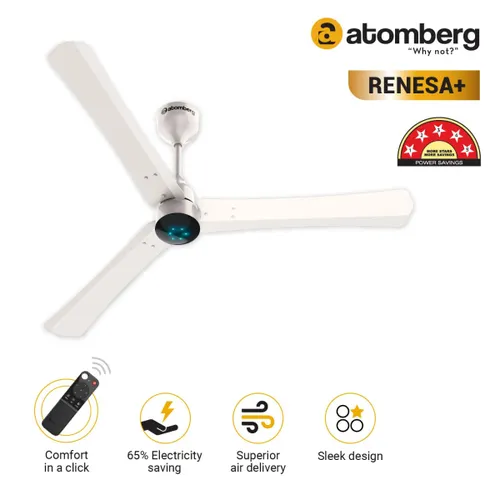 Atomberg Renesa Plus 1200 mm BLDC Ceiling Fan with Remote Control & LED Indicators | Pearl White