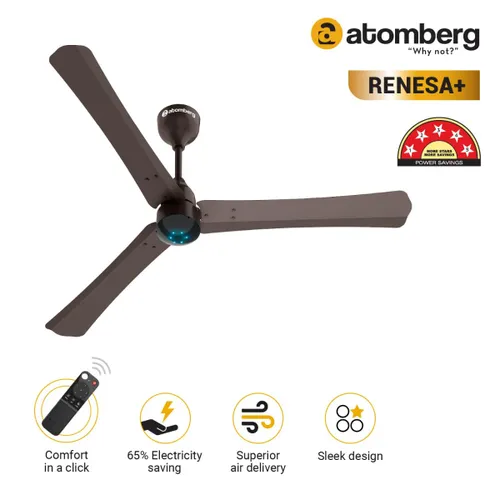 Atomberg Renesa Plus 1200 mm BLDC Ceiling Fan with Remote Control & LED Indicators | Earth Brown
