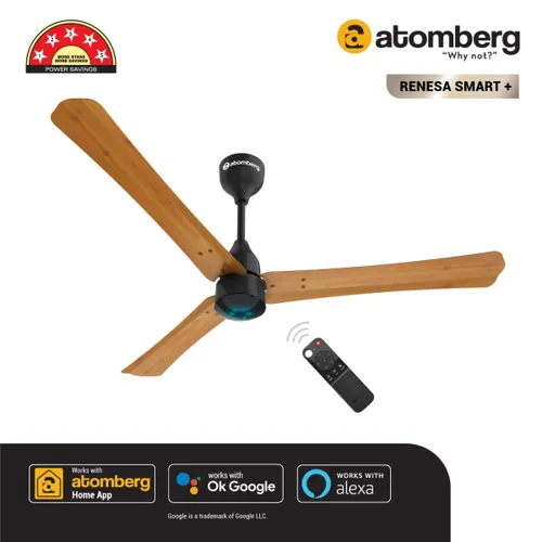 Atomberg Renesa Smart Plus 1200 mm BLDC Ceiling Fan with IoT, Remote Control & LED Indicators | Golden Oakwood