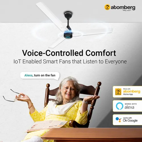 Atomberg Renesa Smart 1200 mm BLDC Ceiling Fan with IoT, Remote Control & LED Indicators | White & Black