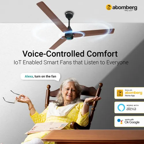 Atomberg Renesa Smart 1200 mm BLDC Ceiling Fan with IoT, Remote Control & LED Indicators | Brown & Black