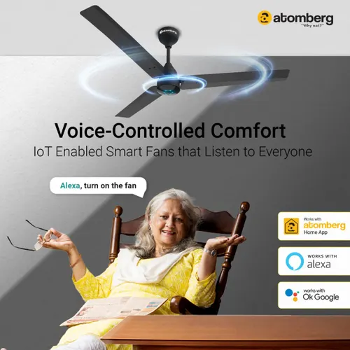 Atomberg Renesa Smart 1200 mm BLDC Ceiling Fan with IoT, Remote Control & LED Indicators | Black