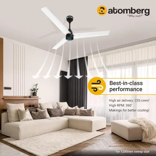 Atomberg Renesa 1200 mm BLDC Ceiling Fan with Remote Control & LED Indicators | White and Black 7 Atomberg Renesa 1200 mm BLDC Ceiling Fan with Remote Control & LED Indicators | White and Black