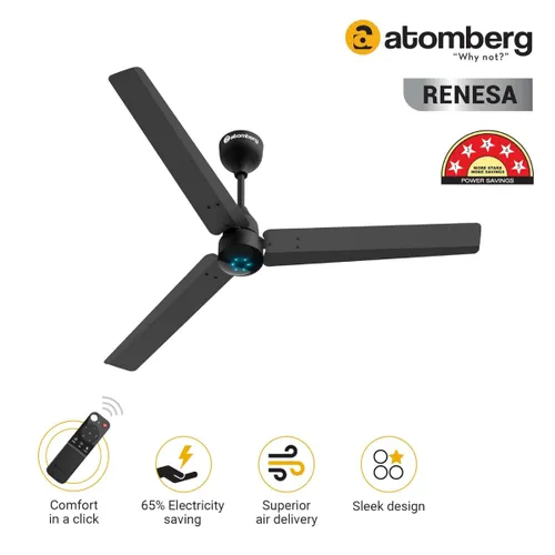 Atomberg Renesa 1200 mm BLDC Ceiling Fan with Remote Control & LED Indicators | Midnight Black