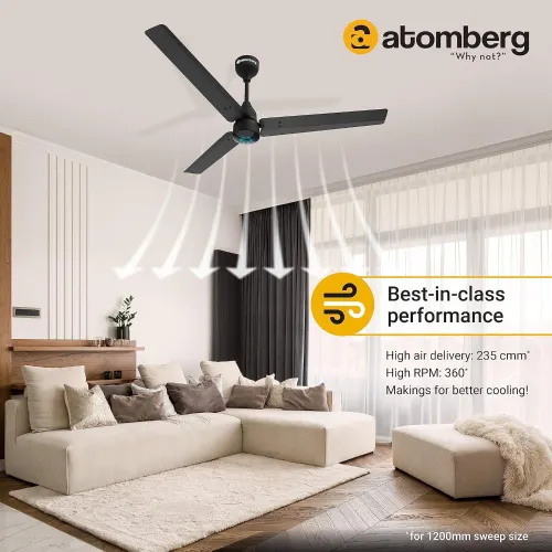 Atomberg Renesa 1200 mm BLDC Ceiling Fan with Remote Control & LED Indicators | Midnight Black 4 Atomberg Renesa 1200 mm BLDC Ceiling Fan with Remote Control & LED Indicators | Midnight Black
