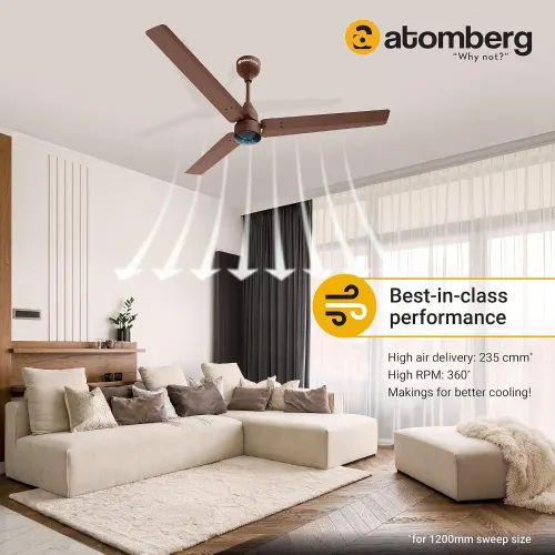 Atomberg Renesa 1200 mm BLDC Ceiling Fan with Remote Control & LED Indicators | Matte Brown