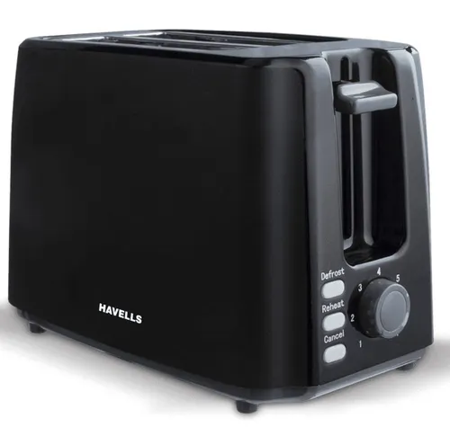 Havells Crisp Plus 2 Slice Pop Up Toaster with 700 Watts, Reheat & Defrost, 7 heat settings, (Black)