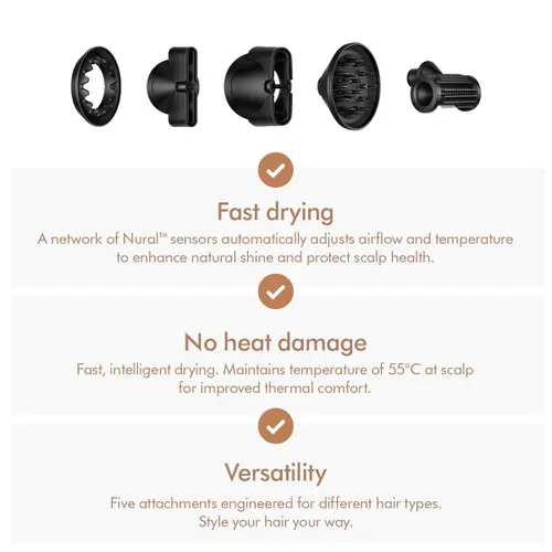 Dyson Supersonic Nural 1600 W Hair Dryer with 4 Precise Heat Setting, Cold Blast, Hyperdymium motor, (515217-01)
