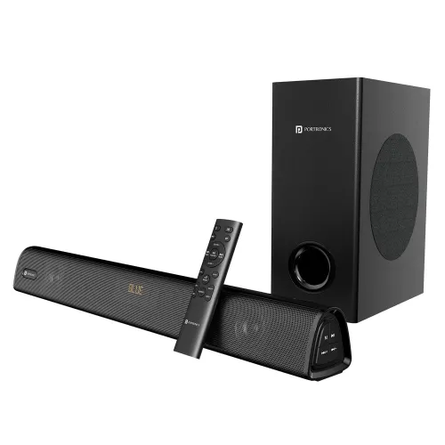 Portronics Pure Sound 106 2.1 channels Soundbar with the wired subwoofer, HD Sound, Bluetooth 5.3V, HDMI, AUX, USB Port, Sleek Remote Control (Black)
