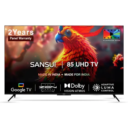 SANSUI 216 cm (85 inch) 4K Ultra HD Smart Google TV | HDR10 & Dolby Vision | Dolby Atmos & Bezel-Less Design | CA53 Processor | Far-Field Voice Control & Screen Sharing | Google Assistant (JSW85GSUHDFF)