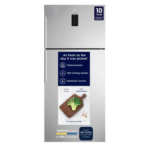 Electrolux 537 Litres 1 Star Frost Free Double Door Inverter Refrigerator with TasteLockAuto | Even Temp (ETE5700C-A, Arctic Silver Steel)