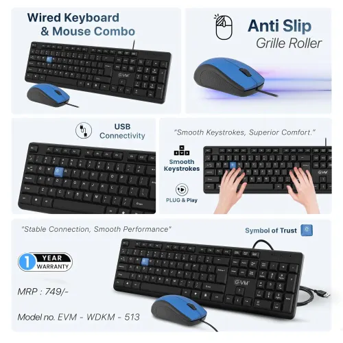 EVM WDKM-513 Wired Keyboard and Mouse Combo (Black)
