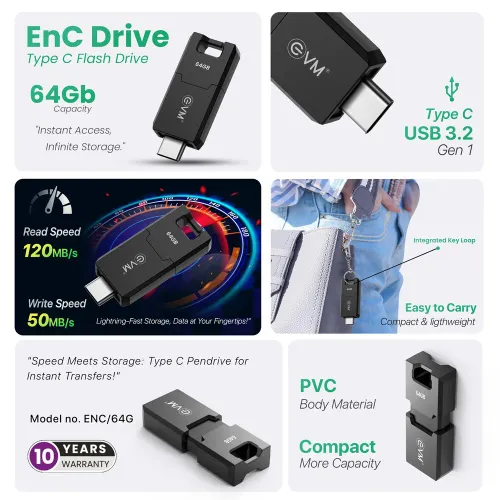 EVM EnC 64GB USB 3.2 Gen 1 Type-C Flash Drive Pendrive with Universal Compatibility 2 EVM EnC 64GB USB 3.2 Gen 1 Type-C Flash Drive Pendrive with Universal Compatibility