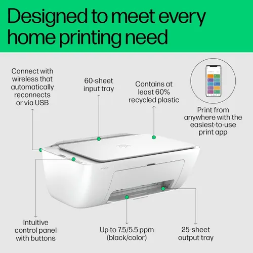 HP DeskJet 2820 All in One Wi-Fi Inkjet Printer (Simple Setup Smart App, White)