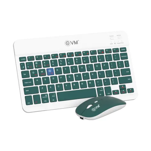 EVM Wireless Keyboard Mouse Combo EN CLICK EWLM-360, Rechargeable Battery, Bluetooth 5.0 + 2.4G, Slim and Portable, Silent Click (White)