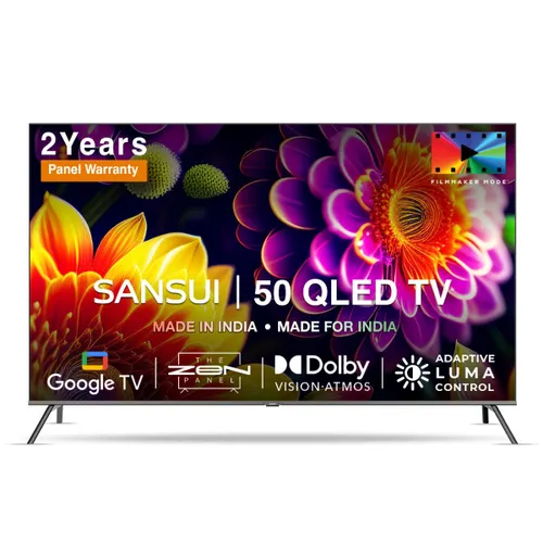 Sansui 127 cm (50 Inches) 4K Ultra HD QLED Smart Google TV â?Bezel-less Design, Dolby Vision & Atmos, DTS Studio Sound â?JSW50GSQLED