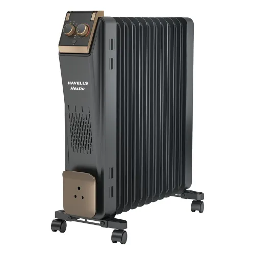 Havells Oil Filled Radiator Hestio Room Heater 11 Straight Fins with Thermostatic heat control | 3 power settings & PTC fan control | Superior grade oil for long-lasting heat (Black)