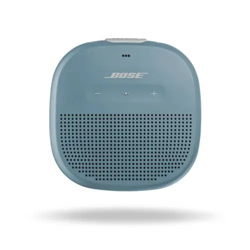 Bose Soundlink Micro Portable Bluetooth Speaker with deep bass, tear-resistant silicone strap (Stone Blue)