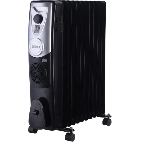 Usha OFR 4211 F PTC Room Heater with Adjustable Thermostat, Recess Handle, Castor Wheels (Black)