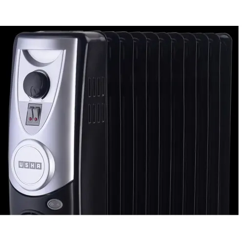 Usha OFR 4211 F PTC Room Heater with Adjustable Thermostat, Recess Handle, Castor Wheels (Black)