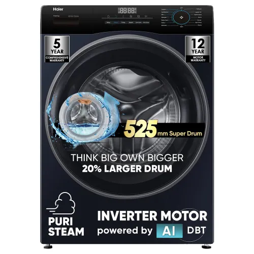 Haier 8 Kg Fully Automatic Front Load Washing Machine with Dual Spray | PuriSteam | Pillow Drum | Inverter Motor (HW80-IM12929EBK, Black)