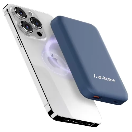 Ambrane AeroSync PB 12 10000mAh MagSafe Power Bank | 15W Wireless Charging | LED Indicators (Blue)