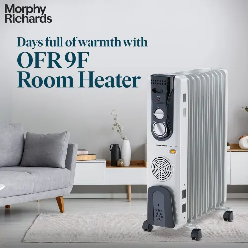 Morphy Richards OFR 9F Room Heater with 2 Heat Settings | Adjustable Thermostat | 2400 Watts Power (White)