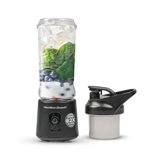 Hamilton Beach Rechargeable Portable Blender or Smoothies & Juices, Smoothie Maker with Shatterproof 16 Oz. Jar Sip-Through Travel Lid (Black)