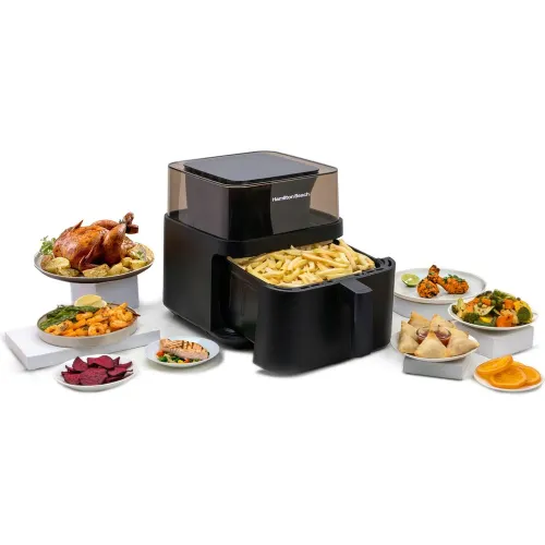 Hamilton Beach Digital 1700W Air Fryer with 7.2 L extra large capacity | 12 preset menus 360 view with light (Black)
