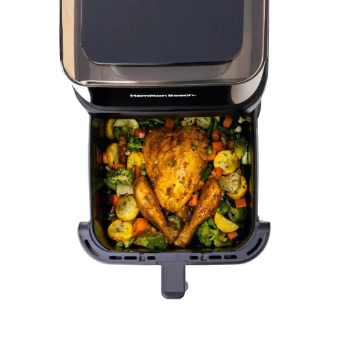Hamilton Beach Digital 1700W Air Fryer with 7.2 L extra large capacity | 12 preset menus 360 view with light (Black)
