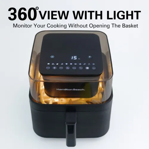 Hamilton Beach Digital 1700W Air Fryer with 7.2 L extra large capacity | 12 preset menus 360 view with light (Black)