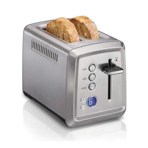 Hamilton Beach 2 Slice Toaster Digital Stainless Steel with Extra-Wide Slots | Bagel Setting |Toast Boost |Slide-Out Crumb Tray | Auto-Shutoff & Cancel Button (âSilver)