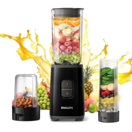 Philips 350W Mini-Blender with 3-Jar Capacity | Variable Speed Control | Mixer, Grinder & Blender | Smoothie Maker (Black)