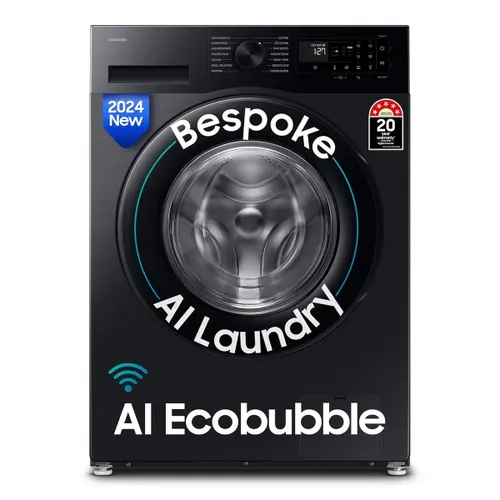 Samsung 12 Kg Star Fully Automatic Front Load Washing Machine with AI Ecobubble | Super Speed | Hygiene Steam | WiFi (WW12DG5B24AB, Black)