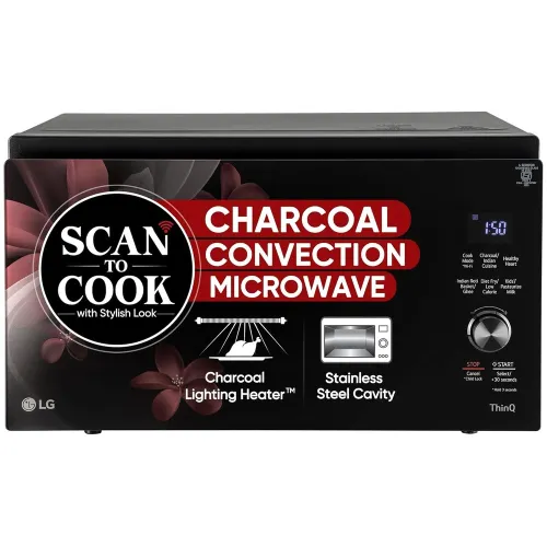LG 32 Litres Wi-Fi Enabled Convection Microwave Oven with 360 Degree Motorised Rotisserie | Scan-To-Cook | Charcoal Lighting Heater (MJEN326PKW, Black)