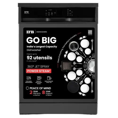 IFB 14 Place Settings 70 Degree Hot Wash Dishwasher with 360 Degree Spray Arm | Built-In Water Softener | Self Cleaning (NEPTUNE VX14, Inox Grey)