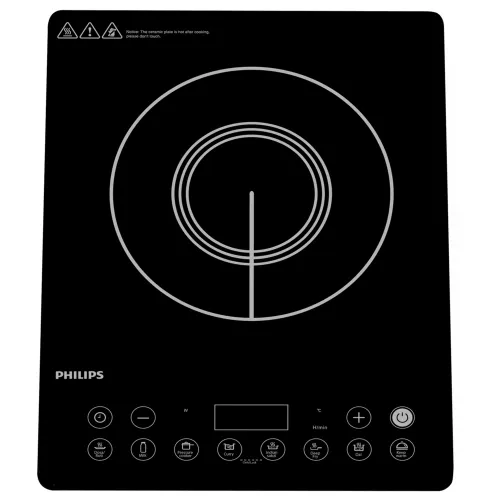PHILIPS 2100W Induction Cooktop with 8 Preset Menus | Automatic Ignition | Triple MOV for up to 4kW Surge Protection (Maroon & Black)