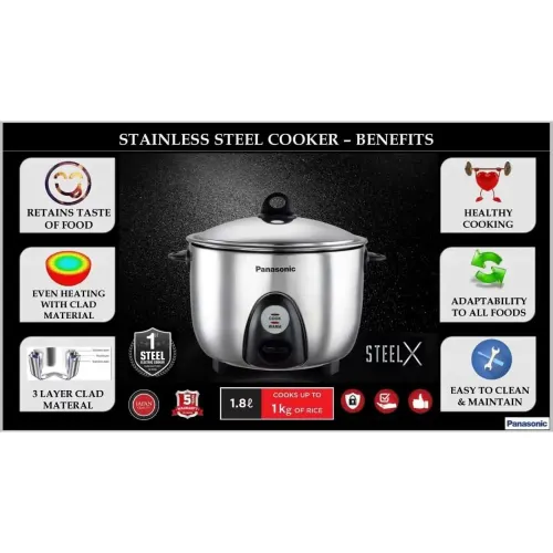 Panasonic Stainless Steel Automatic Electric Rice Cooker with 1.8 Liter | â?00 Watts (Silver)