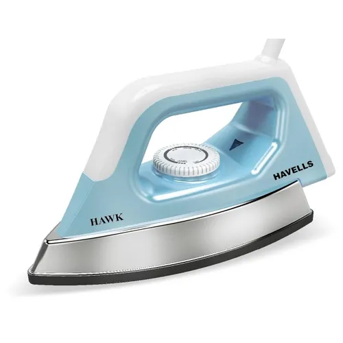 Havells Hawk 1100 Watt Heavy Weight Dry Iron With American Heritage Non Stick Sole Plate | Easy Grip Temperature Knob | Aerodynamic Design (Blue & White)