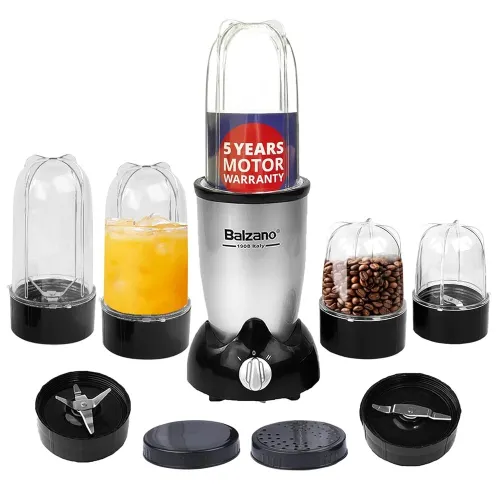 Balzano Bullet Mixer Blender 500W with 5-Jar Capacity | Mixer, Grinder & Blender | Smoothie And Juices Maker | Italian Design (âSilver)