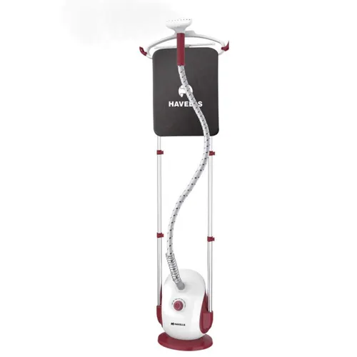Havells Steamo 1800 Watt Garment Steamer with 6 Steam Levels | Dry Heat Protection | Multi Functional Hanger | Ironing Board (Red-Black)